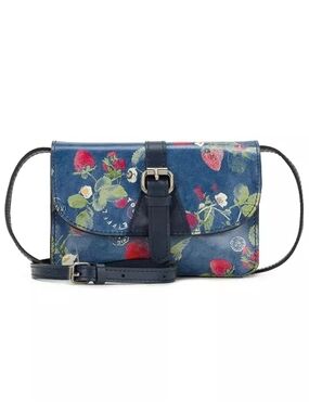 Patricia Nash Small Navy Blue Floral Strawberry Crossbody Bag